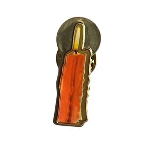 Vintage Orange Enamel Candle Lapel Pin Gold Tone Flame Light Accessory 1.25 Inch